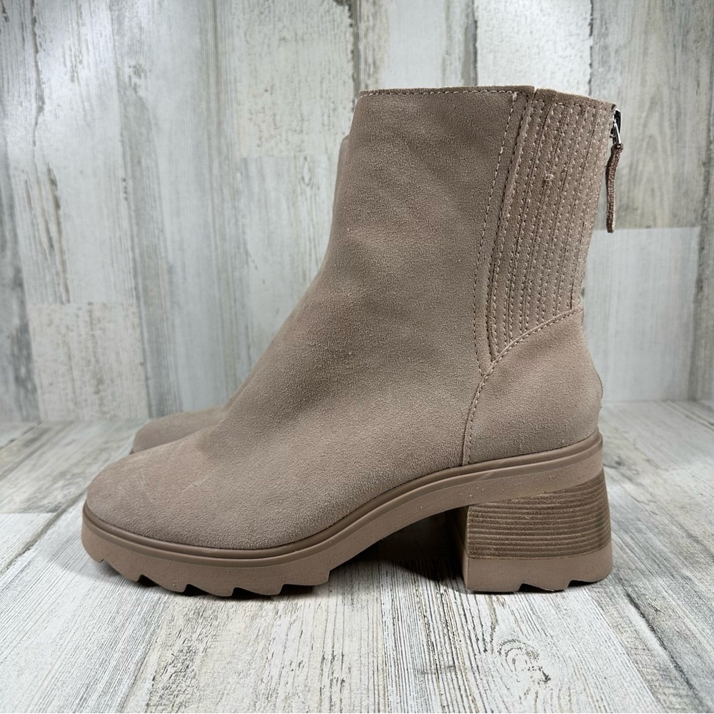 Dolce‎ Vita Chunky Boots Women's 9.5 Martey H2O Taupe Suede Back Zipper